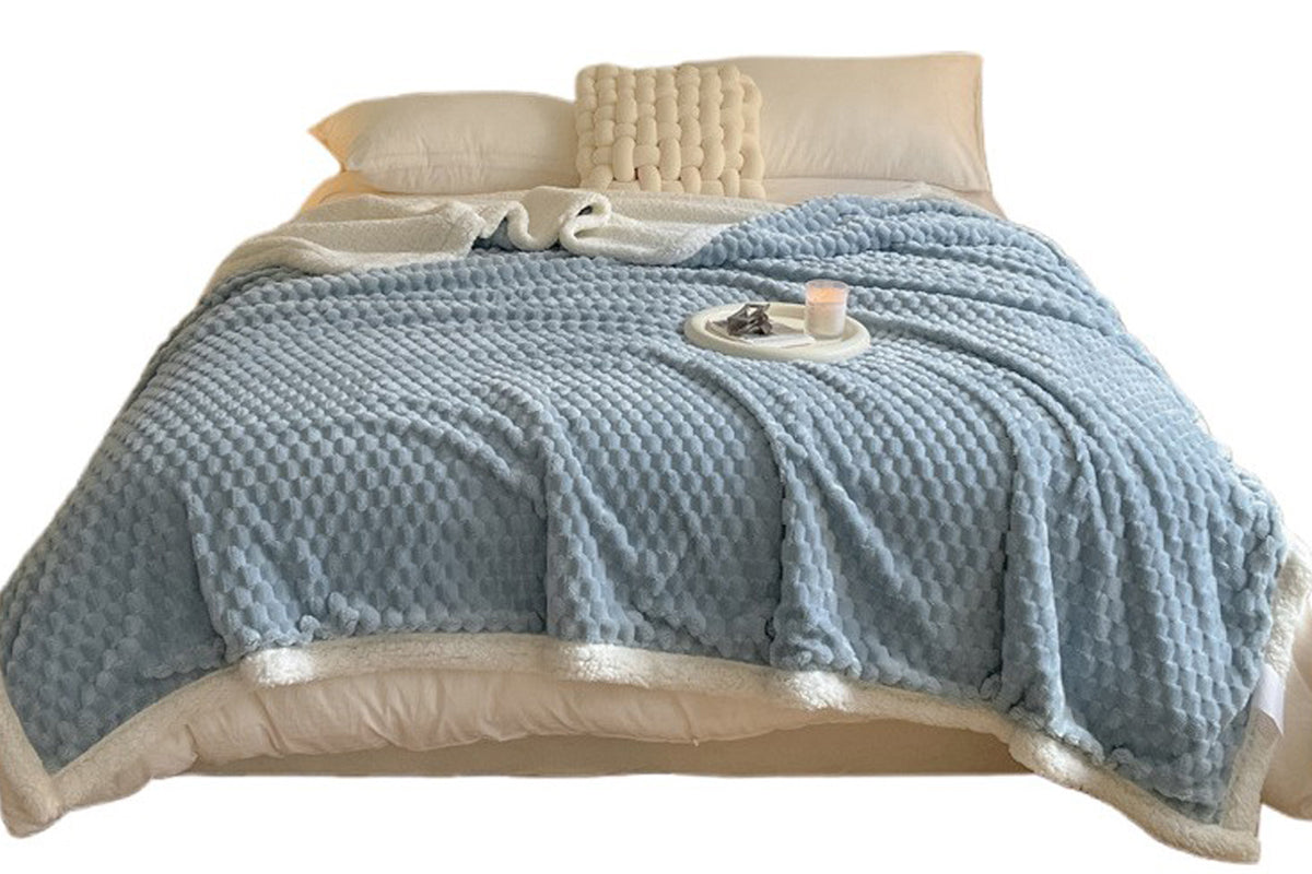 Fluffy Fleece Comforter Soft Warm Winter Jacquard Throw Blanket for Couch Bed -Blue