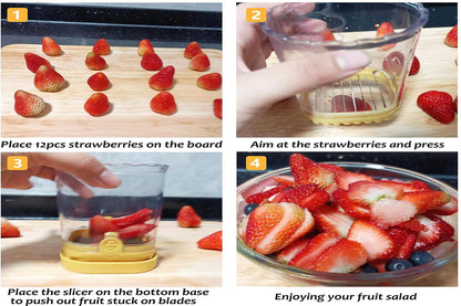2-in-1 Kitchen Fruit Slicer Cup with Removable Blade and Push Plate for Strawberry Banana -Yellow
