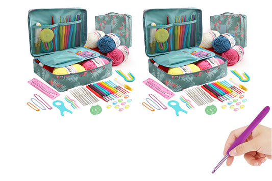 116Pcs Crochet Kit Yarn and Knitting Accessories Set with Storage Bag for Beginners-Flamingo