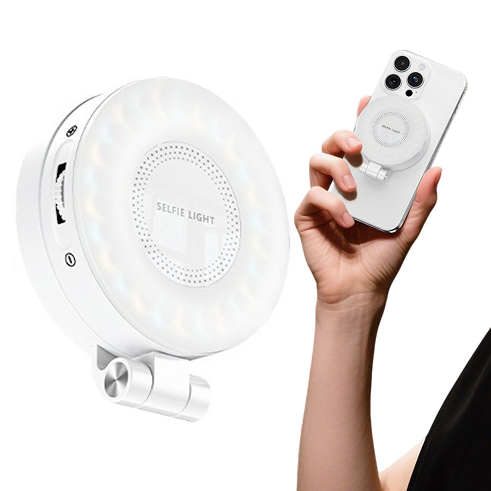 Phone Selfie Light Rechargeable Folding Phone Fill Light With Mirror-White