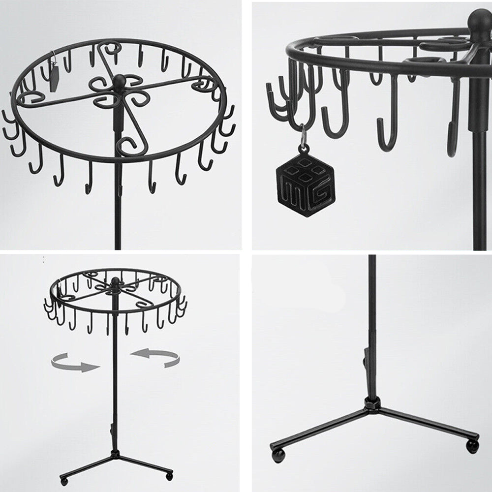 23-Hook Rotating Jewelry Display Rack Ring Holder Organizer Necklace Stand Black