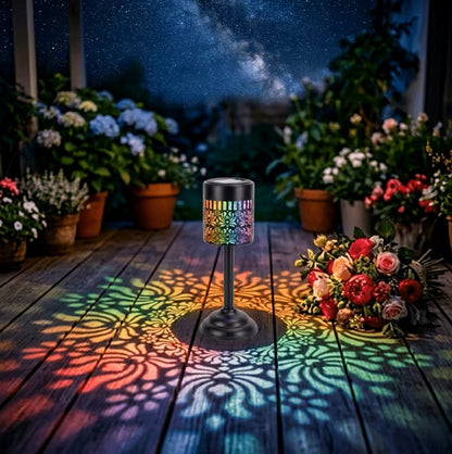 Outdoor Solar Cutout Metal Table Lantern for Patio and Garden - Mixed Color