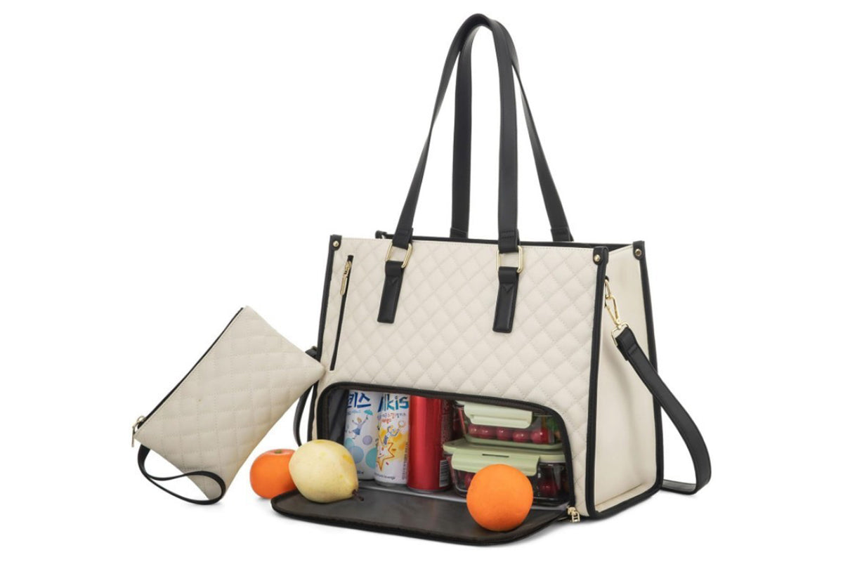 Tote Bag and Wallet Insulated Lunch Compartment for 15.6 inch Laptop-Beige