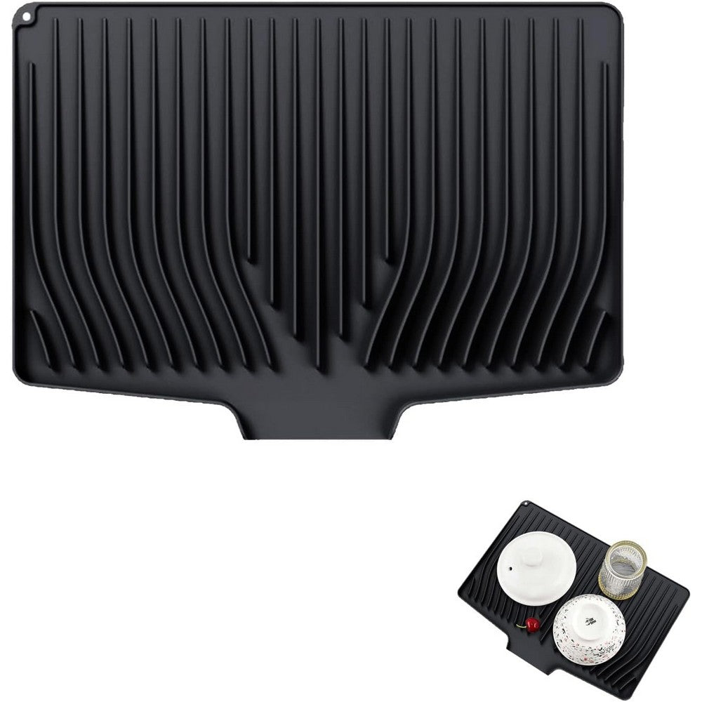 Silicone Dish Drainers Mat Non-Slip Dish Drying Tray for Kitchen Counter-Black