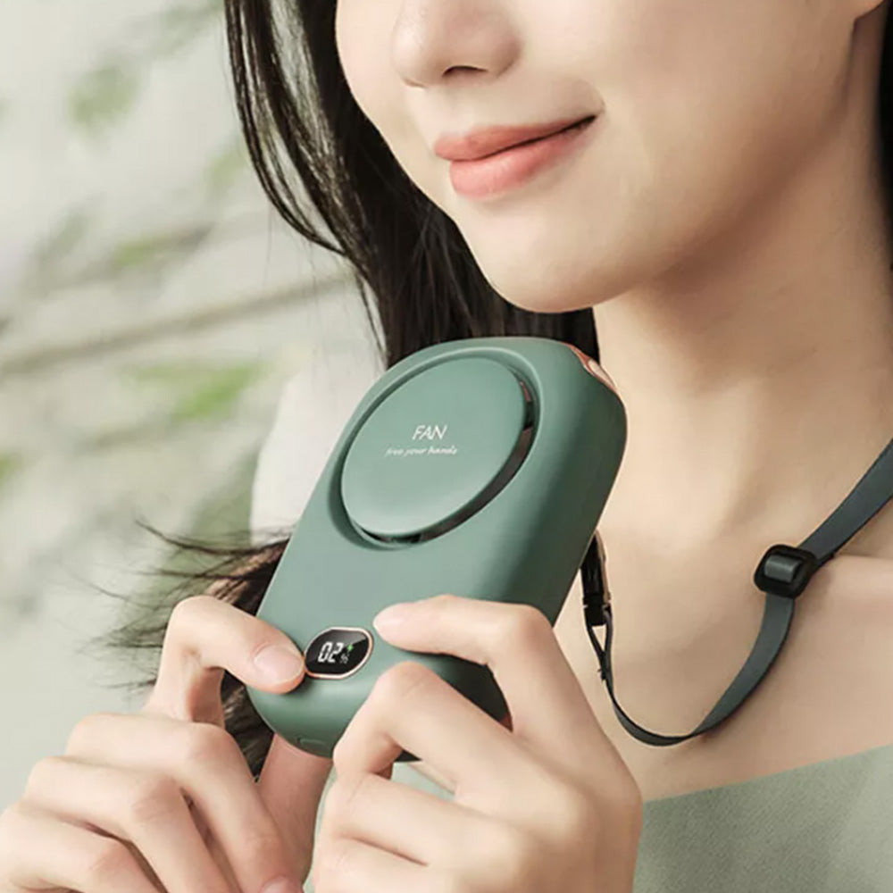 Portable Summer Cooling Fan with Lanyard USB Rechargeable Desk Fan Mini Cooling Travel Hanging Fan Green