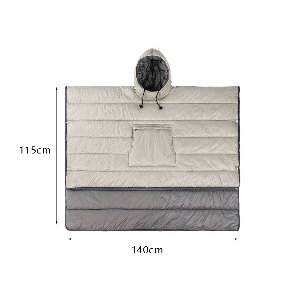 Camping Warm Cloak Cape Poncho Sleeping Bag Wearable Hooded Blanket for Hiking Fishing Outdoor Sport Khaki