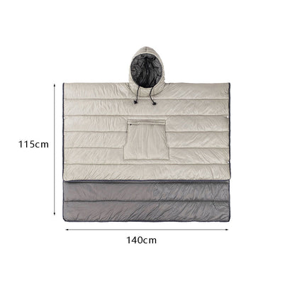 Camping Warm Cloak Cape Poncho Sleeping Bag Wearable Hooded Blanket for Hiking Fishing Outdoor Sport Khaki