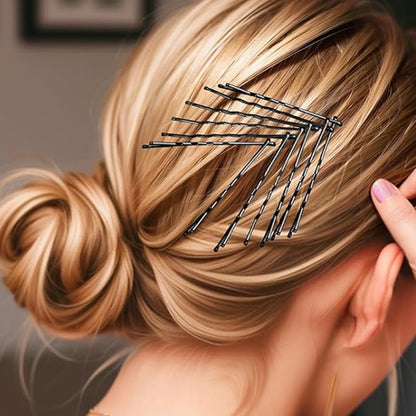 Hair Pins Set with Storage Box Bobby Pins & U Shaped Hair Clips Kit for Bun Updo Styling-Black
