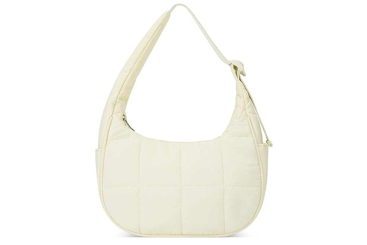 Puffer Crescent Shoulder Bag for Women Quilted Handbag with Adjustable Strap -Beige