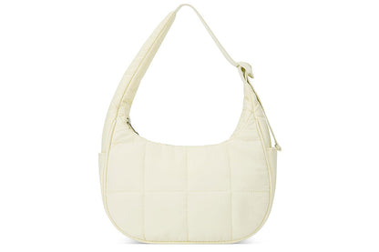 Puffer Crescent Shoulder Bag for Women Quilted Handbag with Adjustable Strap -Beige