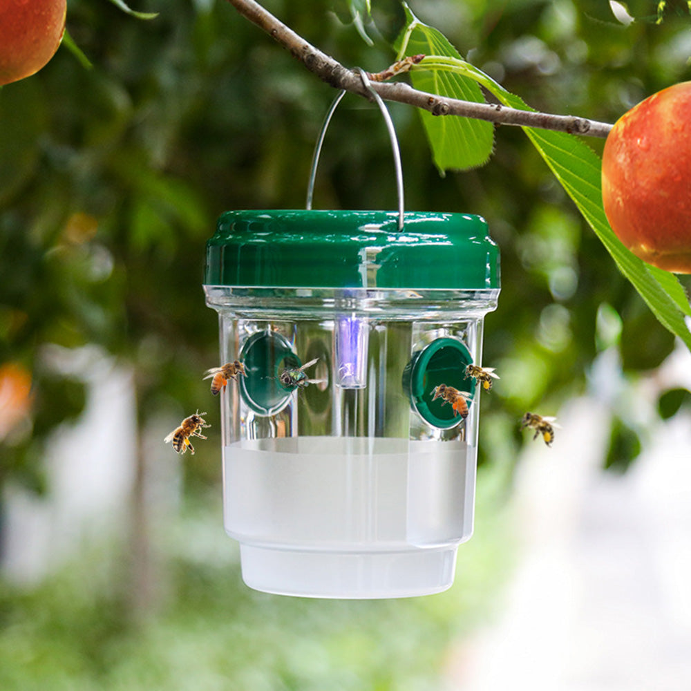 2 Pack Solar Powered Wasp Traps Outdoor Hanging Carpenter Bee Catchers Green