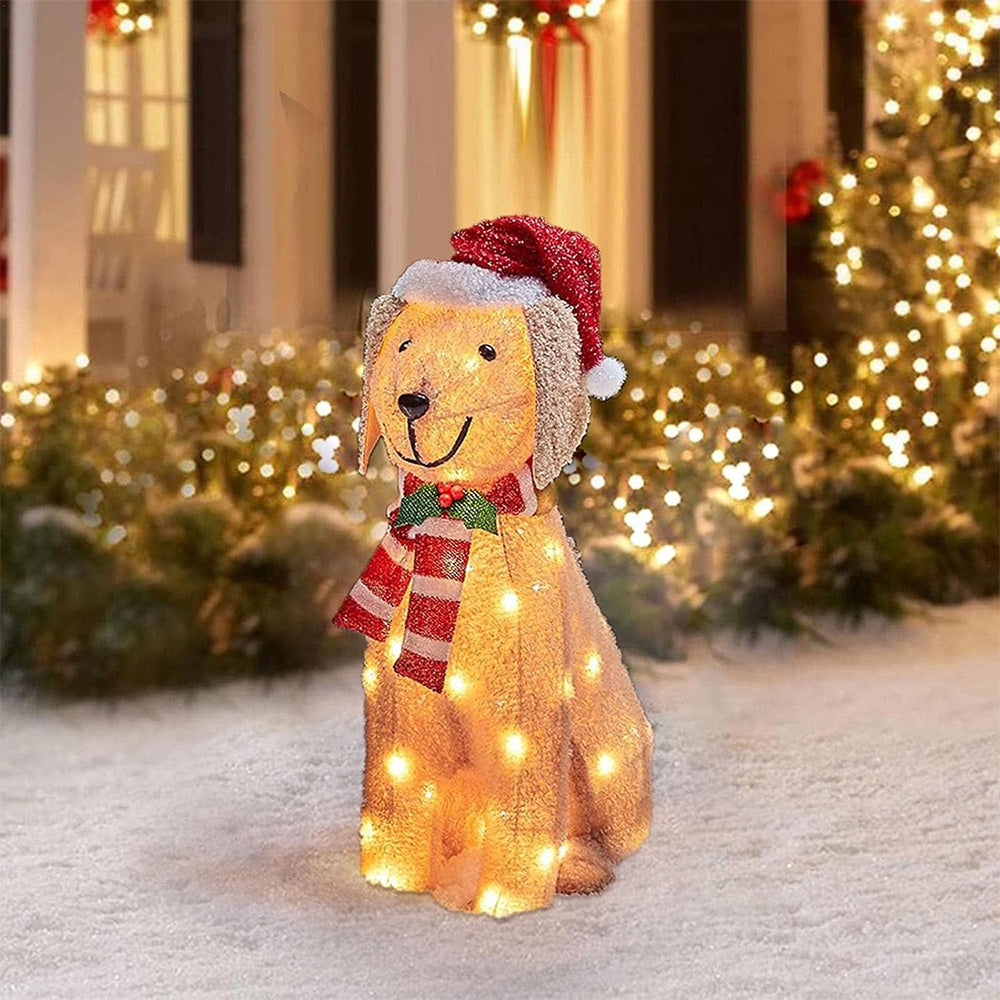 3Pcs Animal Christmas Decoration with Light String Dogs and Cat Xmas Outside Holiday Decor