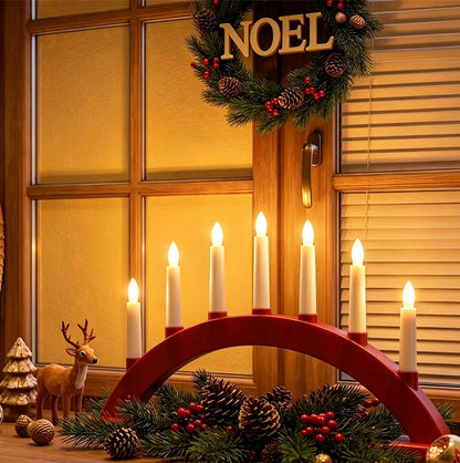 LED Christmas Flameless Taper Candle Decoration Light Holder - Red