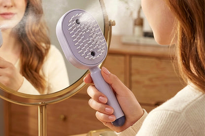Mist Spray Cushion Comb Electric Steam Hair Brush - Purple
