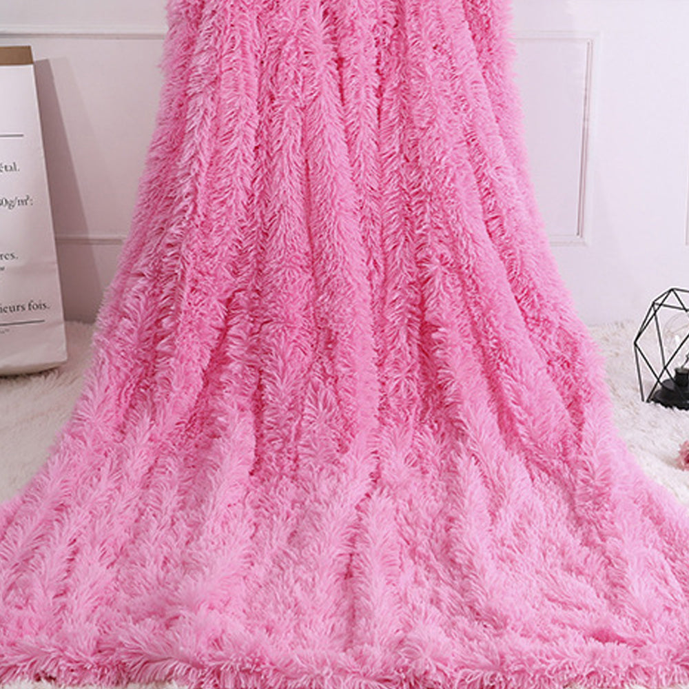 Shaggy Faux Fur Throw Blanket Plush Decorative Couch Sofa Blanket Pink