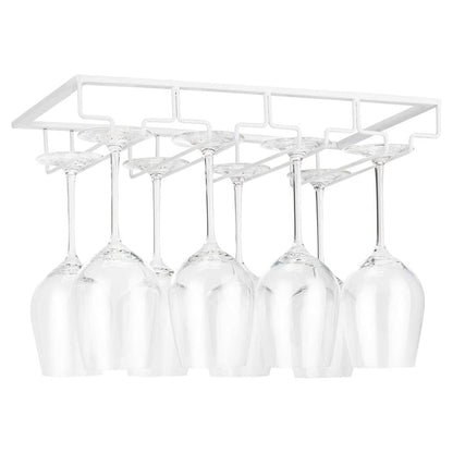 4-Slot Wine Glass Rack Holder Hanging Under Cabinet Stemware Storage Hanger for Kitchen Bar White