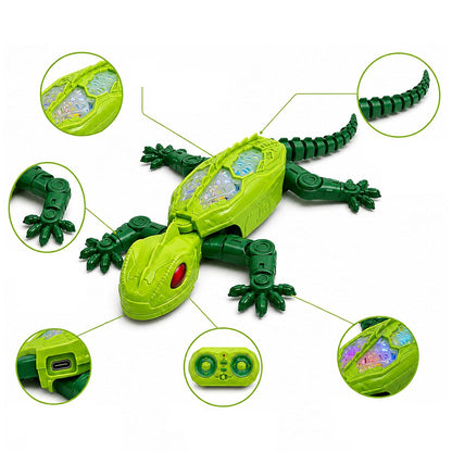 Remote Control Wall Climbing Gecko Toy with LED Lights - Green
