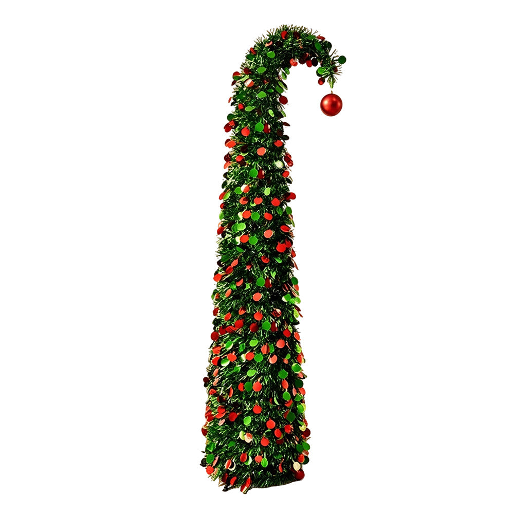 1.5m PET Tinsel Collapsible Crooked Christmas Tree Xmas Decoration - Green