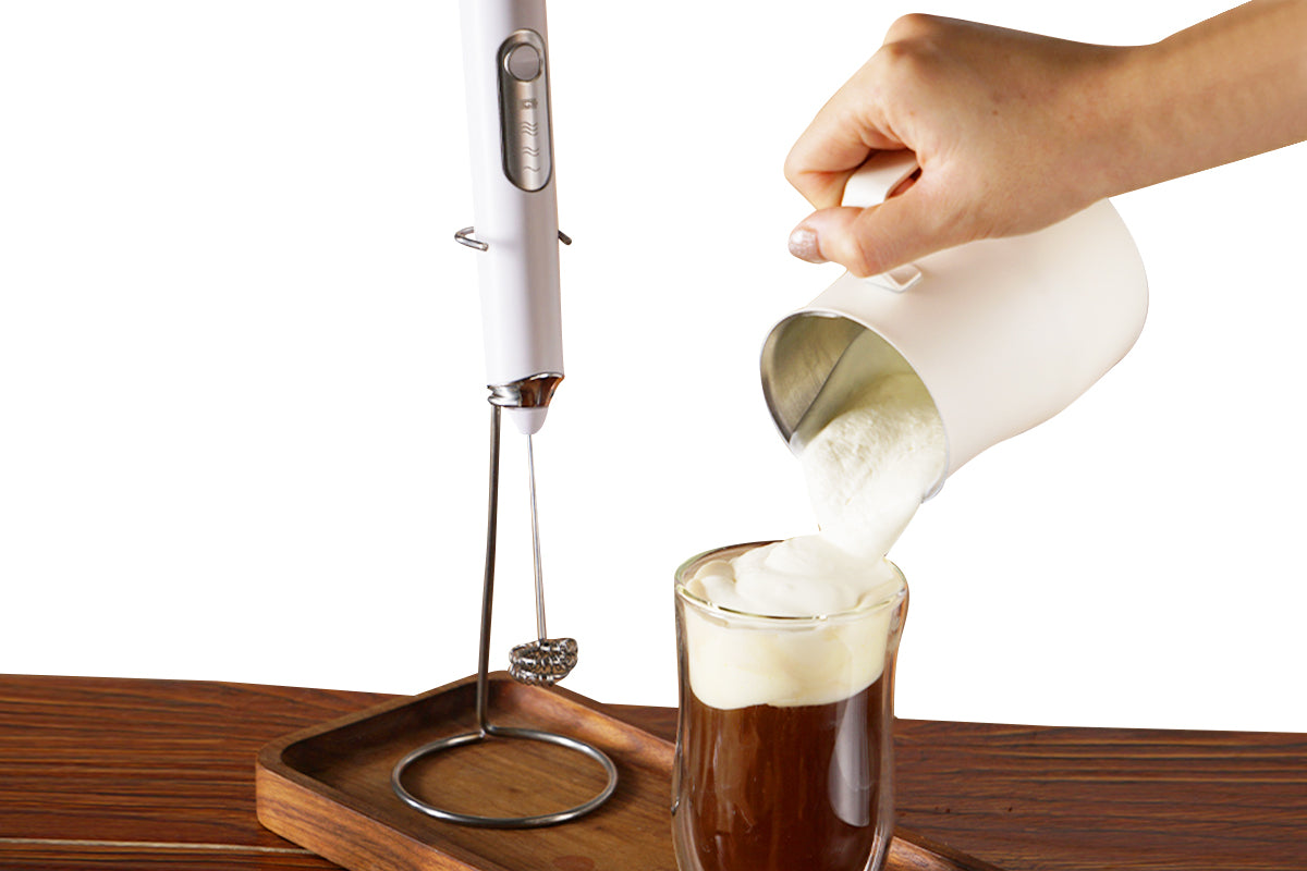 Electric Milk Frother Handheld Mini Drink Mixer Whisk Drink Foam Mixer with USB Rechargeable Frother for Coffee Latte-White