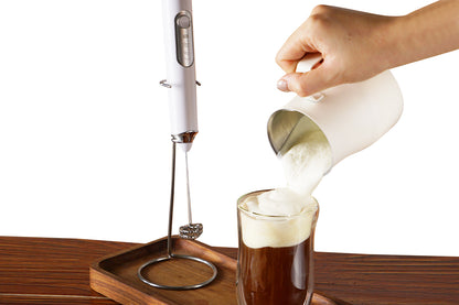 Electric Milk Frother Handheld Mini Drink Mixer Whisk Drink Foam Mixer with USB Rechargeable Frother for Coffee Latte-White