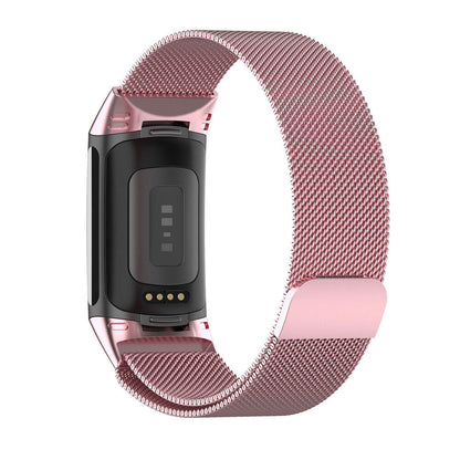 For Fitbit Charge 5 Replacement Stainless Steel Magnet Strap Milanese Band Pink