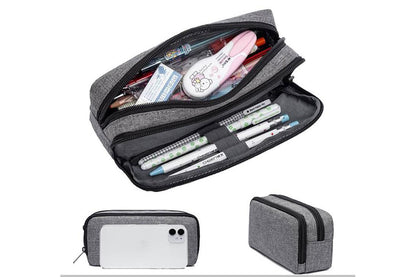 Large Capacity Pencil Case Pen Bag Organizer School Office Cosmetic Stationery Storage -Grey