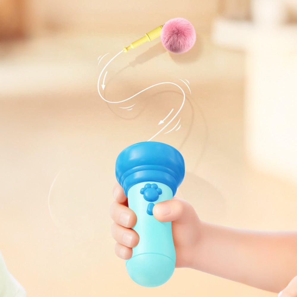 Cat Teaser Launcher with Retractable Cord and 2 Plush Balls - Blue