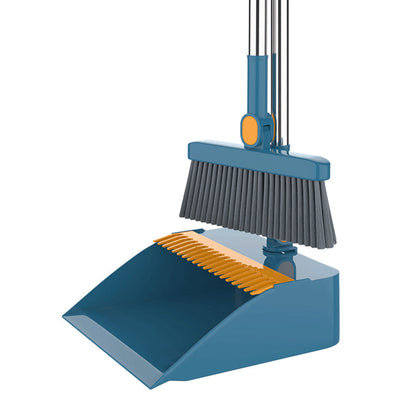 180 Degree Rotatable Broom with Foldable Standing Dustpan Set for Home Office Cleaning Blue