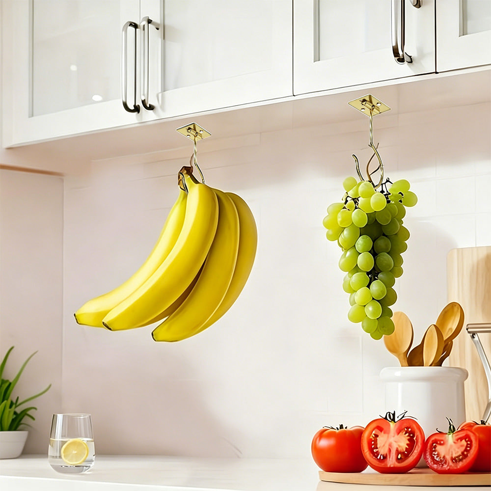 Self Adhesive Foldable Banana Hook for Under Cabinet Metal Holder for Kitchen-Gold