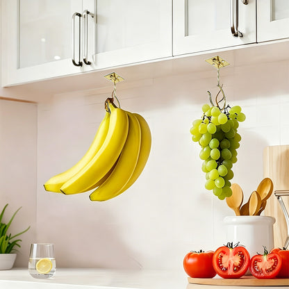 Self Adhesive Foldable Banana Hook for Under Cabinet Metal Holder for Kitchen-Gold