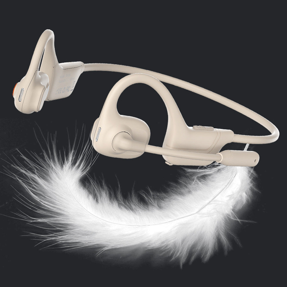 Open Ear Air Conduction Bluetooth Headphones with Noise Canceling Mic for Sports- Apricot