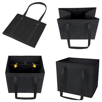 3Pcs Reusable Grocery Bag Non-Woven Shopping Tote Bag with Handles Black