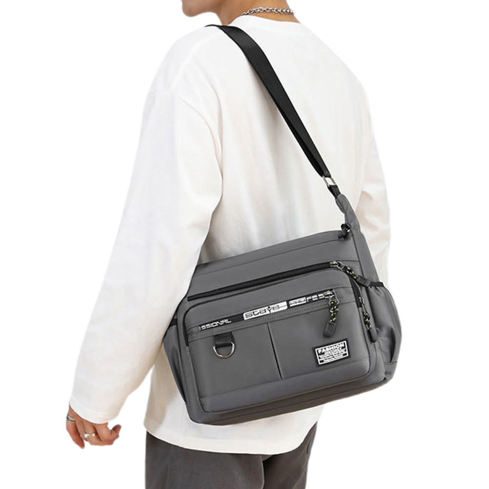 Multi-Pocket Men's Crossbody Shoulder Bag for Outdoor Travel and Commuting -Grey