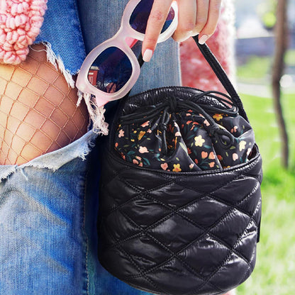 Stylish Barrel Drawstring Makeup Bag Travel Cosmetic Bags Toiletry Organizer Black