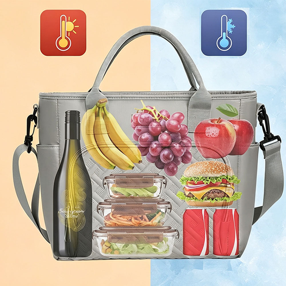 Large Capacity Insulated Lunch Tote Bag - Grey