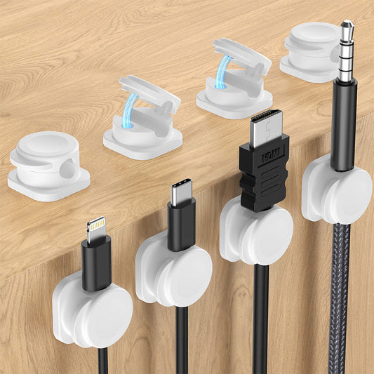 8Pcs Cable Organizer Clips Cord Management Snap Lock for Home Office White