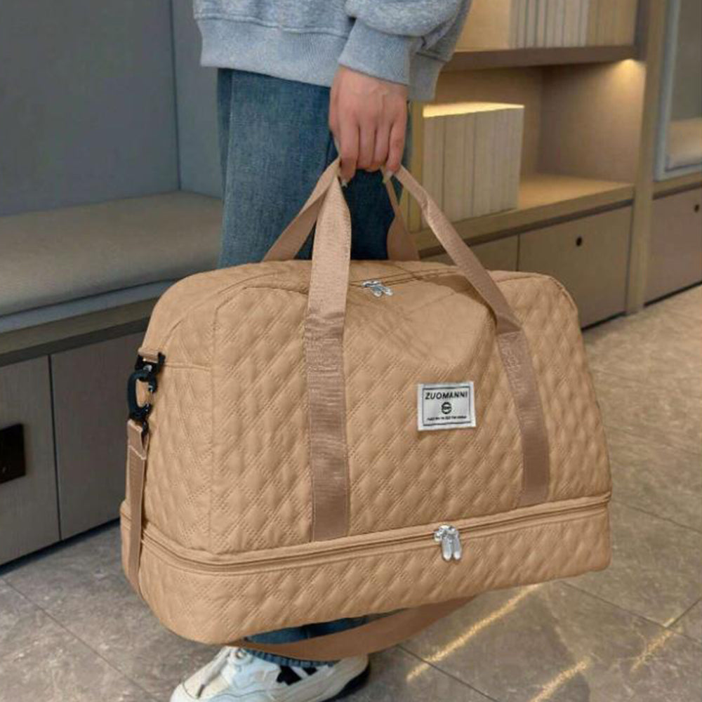 Large Capacity Travel Duffel Bag Versatile Shoulder Crossbody Weekender Bag with Shoe Compartment Khaki