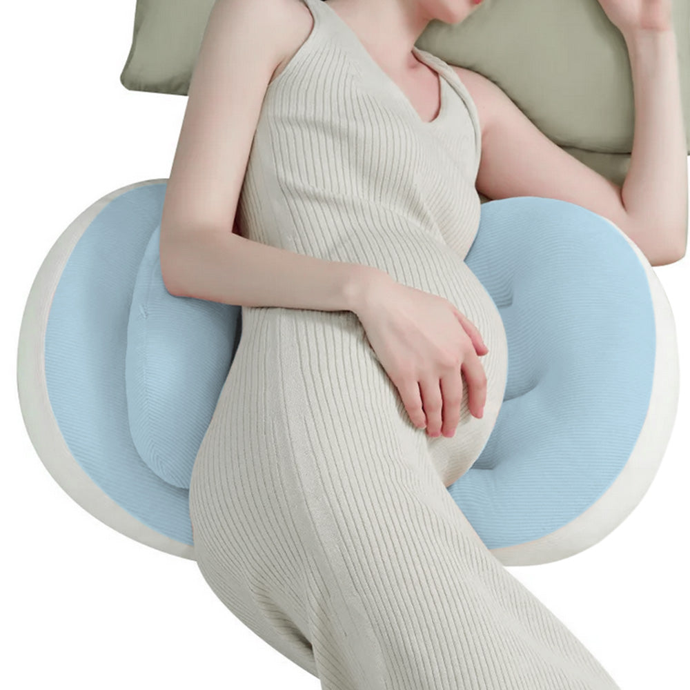 Portable Pregnancy Pillow W Shaped Maternity Support For Side Sleepers-Blue