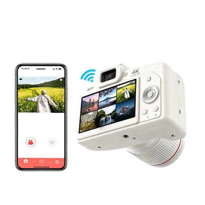 4K 64MP WiFi Dual Lens Digital Camera with Night Vision-White