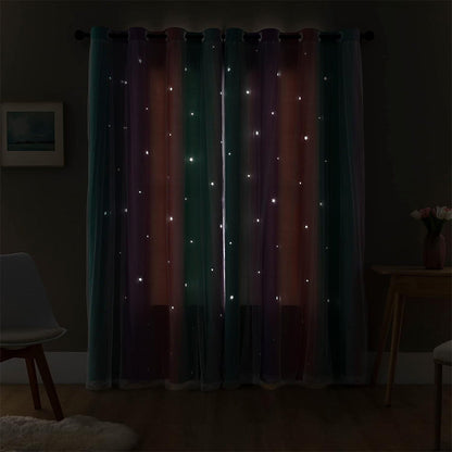 Double-Layer Colorful Curtain Single Panel Light Blocking Curtain Room Decor