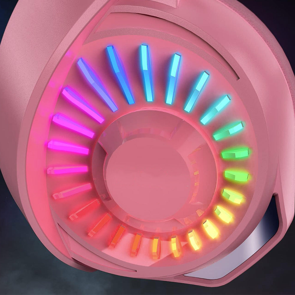 Wired Over-Ear Gaming Headset with LED RGB Lights and Mic -Pink