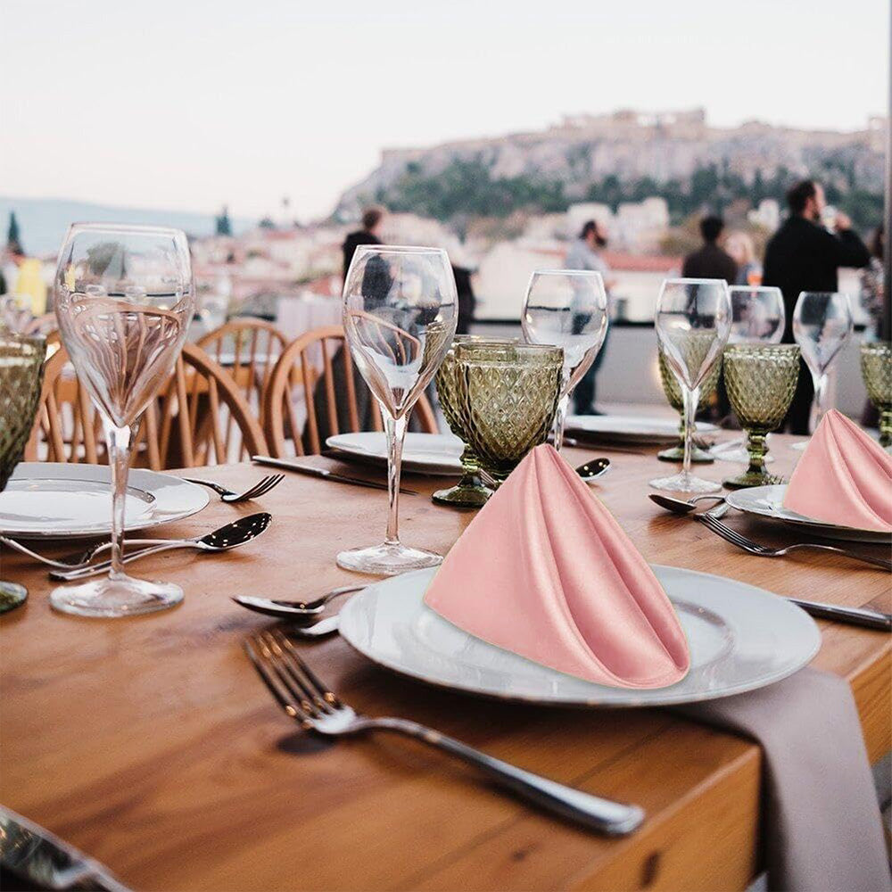 10 Pack Polyester Satin Dinner Napkins for Weddings Hotels Dining - Pink