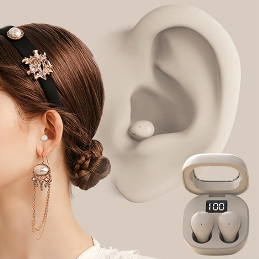 Wireless Bluetooth Small Headphone  Mini Invisible Earbuds with Charging Case for Sleep Work Sports Beige