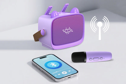 Karaoke Machine Toys Gifts Portable MP3 Player with 2 Wireless Microphone -Purple
