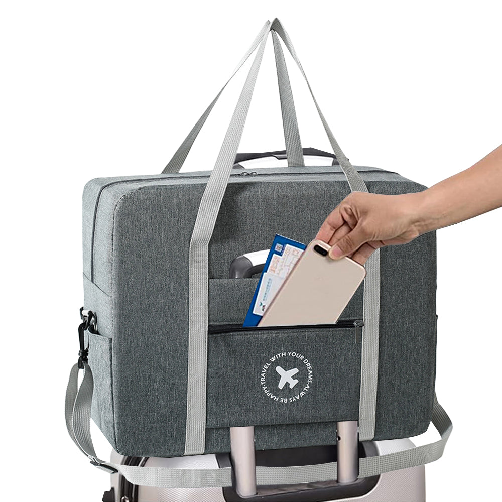 Foldable Travel Bag Large Capacity Sports Shoulder Bag Trip Boarding Bag Grey
