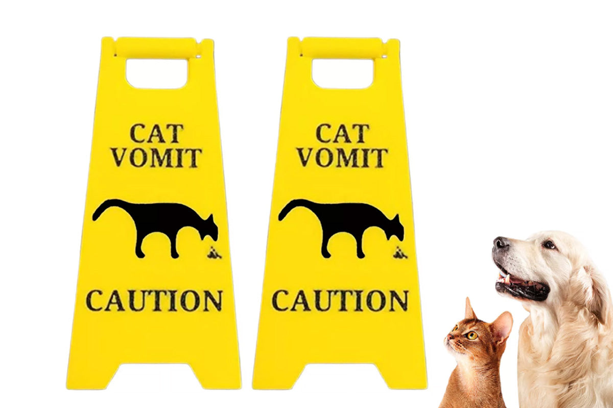 2Pcs Cat Vomit Sign Dogs Vomit Sign Cat Warning Sign Decoration Mini Fun Pet Signs Decor-Each of Style