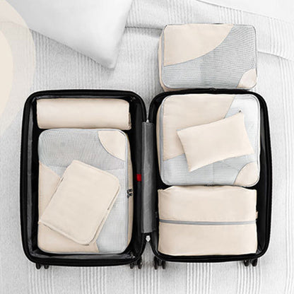 8Pcs Set Travel Packing Cubes Compression Storage Bags for Suitcases Beige