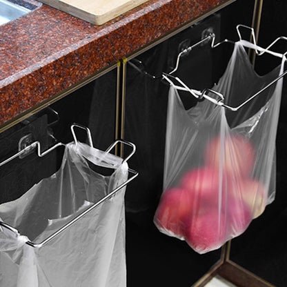Set of 2 Pack Wall-Mounted Stainless Steel Trash Bag Holders Garbage Plastic Bags Racks