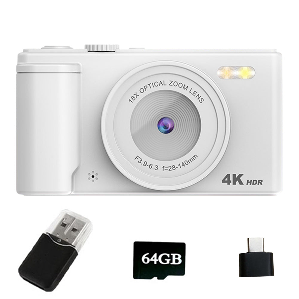 4K Digital Camera with Flip Screen and Autofocus for Vlogging and Photography Beginners White