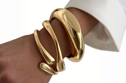 3Pcs Chunky Gold Bangle Bracelets Wide Wrist Cuff Stackable Jewelry Gift-Gold